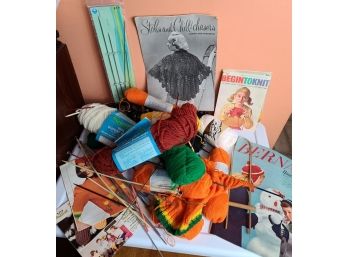 Vintage Knitting Goodies- Yarn, Needles, Guides!