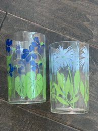 2 Vintage Floral Juice Glasses