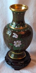 Bronze Cloisonne'  Vase With Wood Stand