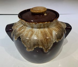 Vintage  Roseville USA Brown Drip Glaze Ceramic  Pot With Lid