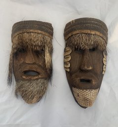 Unusual Pair Of Primitive Wooden Masks