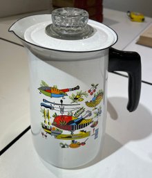 Vintage Georges Briard  Style Berggren Enamel Coffee Pot