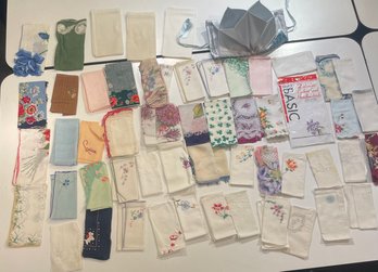 Vintage Handkerchiefs, Over 50, And Small Storage Folder
