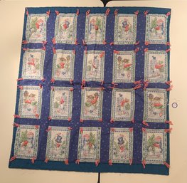 Blue And White Snowman Small  Quilt