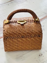 Vintage 1950s Wooven Wicker Basket Purse/ Made In Italy