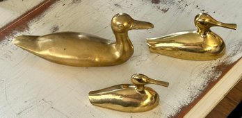 Vintage Set Of 3 Brass Ducks