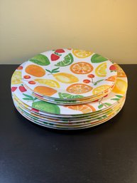 Set Of 7 Full Size & 4 Small Decorative Melamine Fruit Themed Plates
