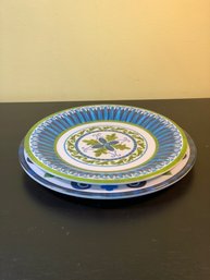 Group Of 7 Decorative Melamine Plates In Bright Blues And Spring Greens