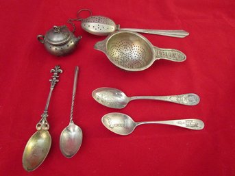 Tea Strainers And Souvenir Spoons, Most Sterling.