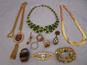 Very Pretty Vintage Rhinestone Necklaces, Rings And Pins.