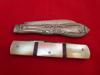English Silver Folding Knife & Mother Of Pearl Folding Knife.