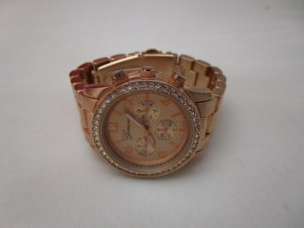 Geneva Ladies Rose Gold Tone Fashion Wrist Watch W/ Crystal Embellishment