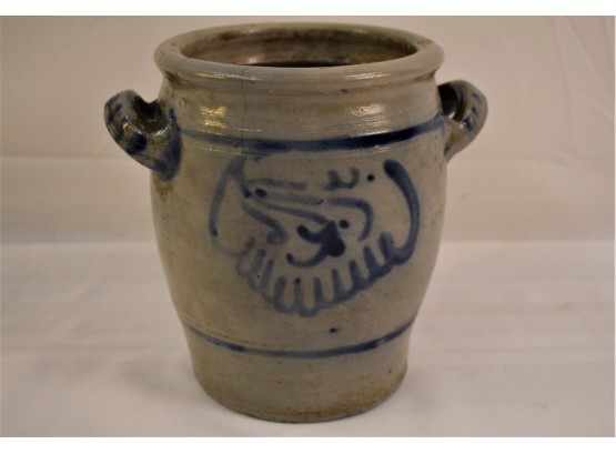 Vintage Stoneware Crock With Cobalt Blue Design
