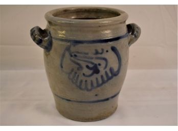 Vintage Stoneware Crock With Cobalt Blue Design
