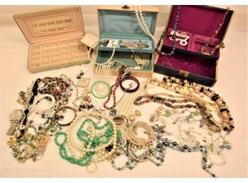 Dealer Lot Of Costume Jewelry And Boxes