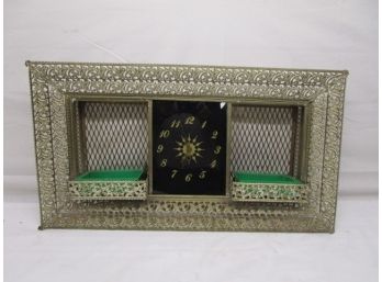 Vintage Pierced Metal Wall Frame Shelf Clock.
