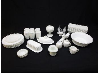 White Milk Glass Hobnail Serving Collection.