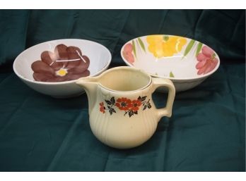 Vintage Ceramic Hall's Pitcher And Italian Ceramic Pasta Serving Bowls