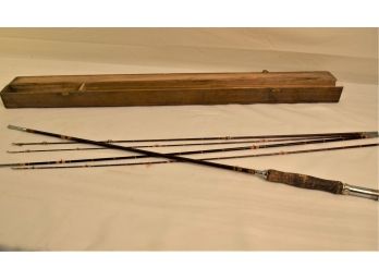 Antique Bamboo Fishing Rod With Wood Box Case