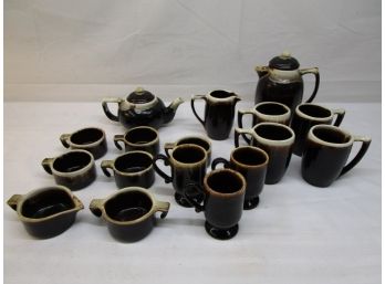 Pfaltzgraff Vintage Drip Ware, Coffee & Tea Pots, Mugs & Cups With Cremer & Sugar Bowl.