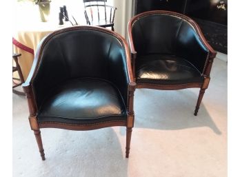 Two Leather Club Chairs By Hickory