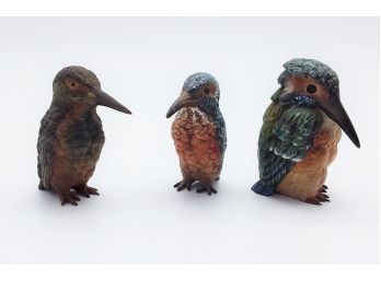 3 Painted Bronze Kingfisher Figurines