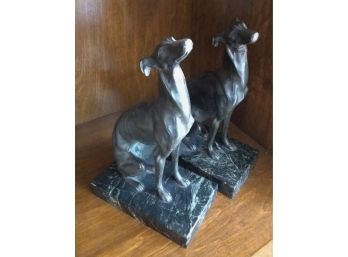 Pair Of Dog Book Ends On Marble Bases