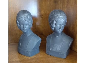 Pair Of Female Bust Bookends Signed