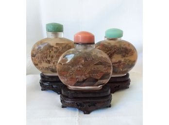 3 Reversed Painted Glass Snuff Bottles