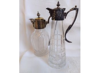 Two Cut Glass And Silver Plated Pitchers One Marked