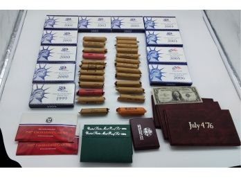 Grouping Of U.S. Mint Proof Sets, UNC Coins, First Day Covers, And Circulated Coins