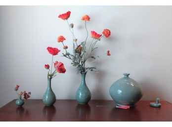 5 Pieces Asian Celadon Vases