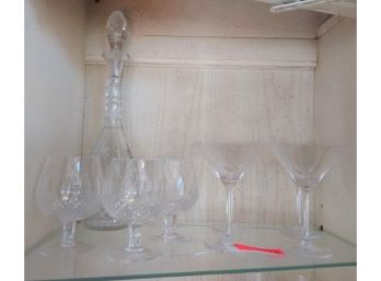Waterford Stemware And A Cut Glass Decanter
