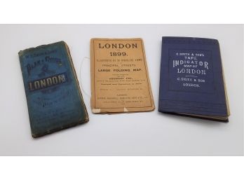 3 Large Fold Out Maps Of London Late 19th C.