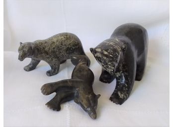 3 Carved Stone Bears