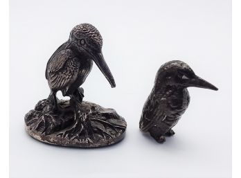 2 Sterling Silver Kingfisher Bird Figurines