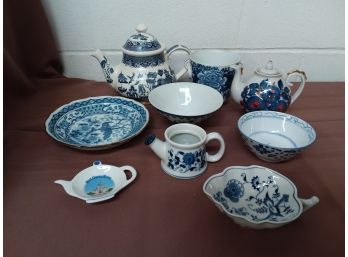 Group Of Blue Painted Porcelain