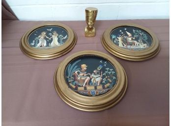 Three Egyptian Collector Plates And Paperweight