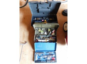 Two Tool Boxes And A Wrench Set