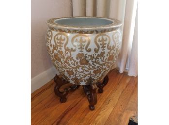 Asian Fish Bowl Planter With Stand