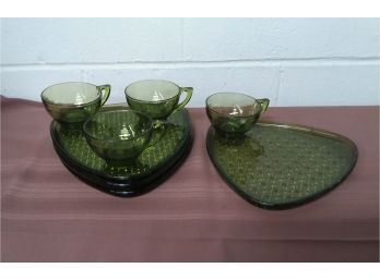 Green Glass Plate And Cup Snack Set