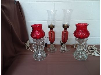 Two Pairs Of Cranberry Lamps