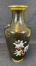 Vintage 15' Cloisonne Vase  Brass Bird Floral Chinoiserie  With Wood Base See Photos