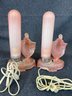 Two Vintage Pink Angelic Woman Glass Bullet Torpedo Boudoir Antique Table Lamps  10'