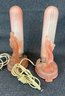Two Vintage Pink Angelic Woman Glass Bullet Torpedo Boudoir Antique Table Lamps  10'
