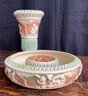 Three Roseville Donatello 1916-1930 Antique Art Pottery 7' Vase 8' Frog And Bowl