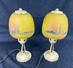 Beautiful Pair Of Boudoir Lamps 12' Tall Shade 5'