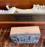 Wood Coach Stand, Box, Sterling Tooth Brush, Indian Cloth Doll. Ect