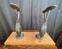 Two Metal Foot Shoe Shine Stands On Wood Board 17x23'