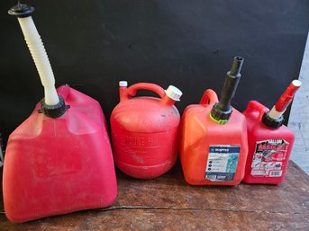 R122 - Lot Of Four Gas Cans 1 To 5 Gallon - LOCAL PICKUP ONLY